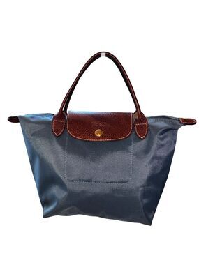 Longchamp Navy Nylon Tote with Brown Leather Trim